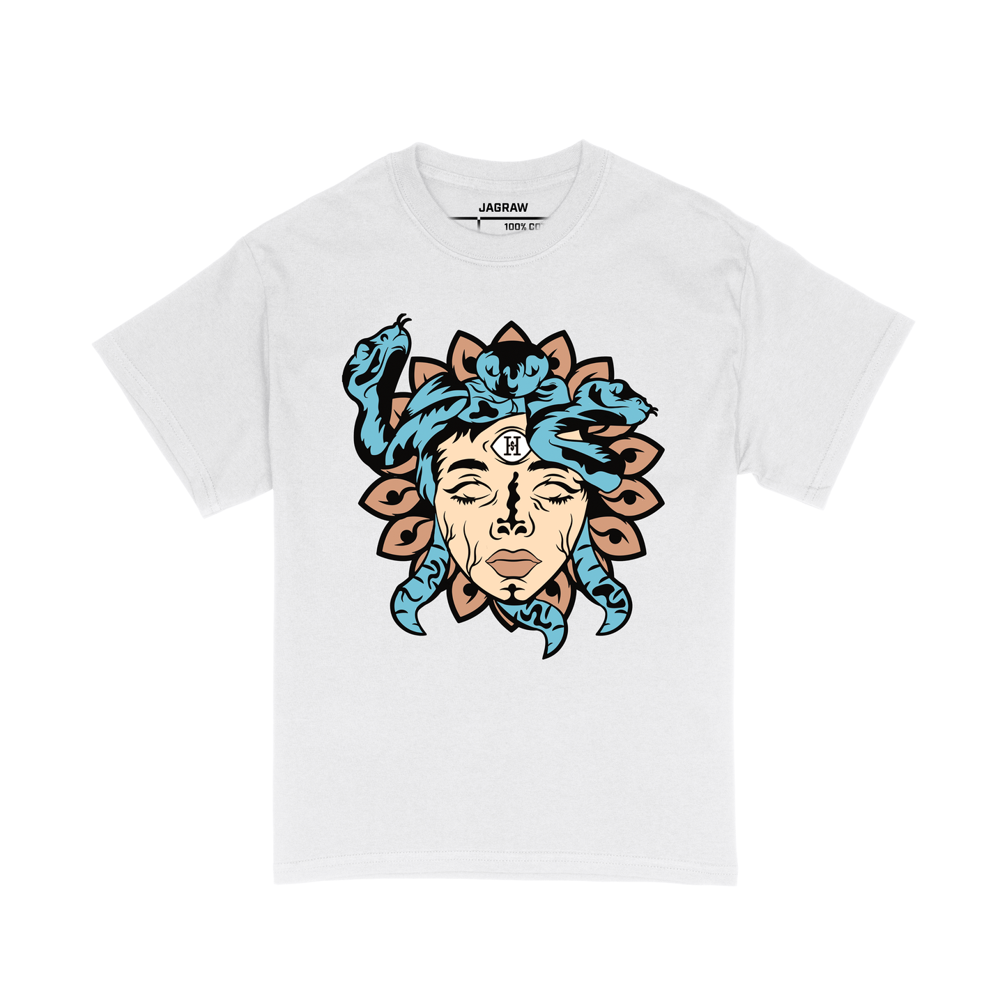 Medusa “Blue Snakes” Lightweight T-shirt – White