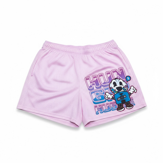 Hungry Hustle by JagRaw Retro “Gumball” Mesh Shorts- Pink Plush