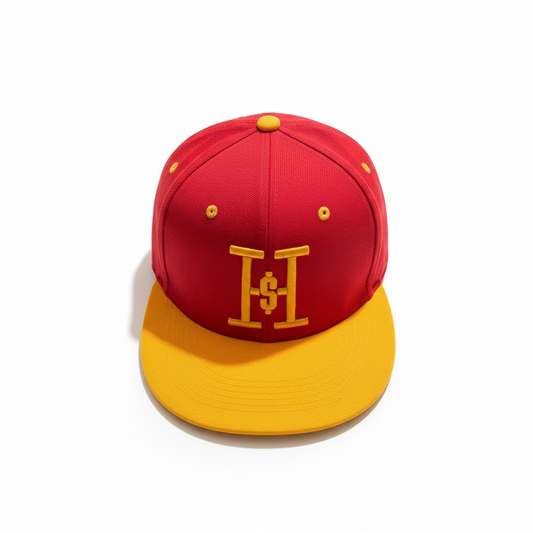 Hungry Hustle by JagRaw Fitted Snapback- Red/Yellow