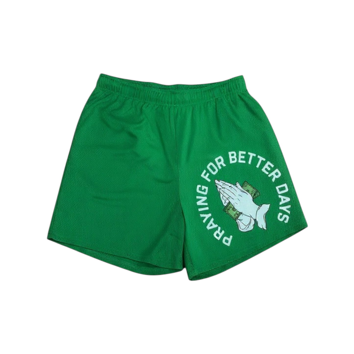 Hungry Hustle by JagRaw “Praying Hands” Mesh Shorts- Kelly Green