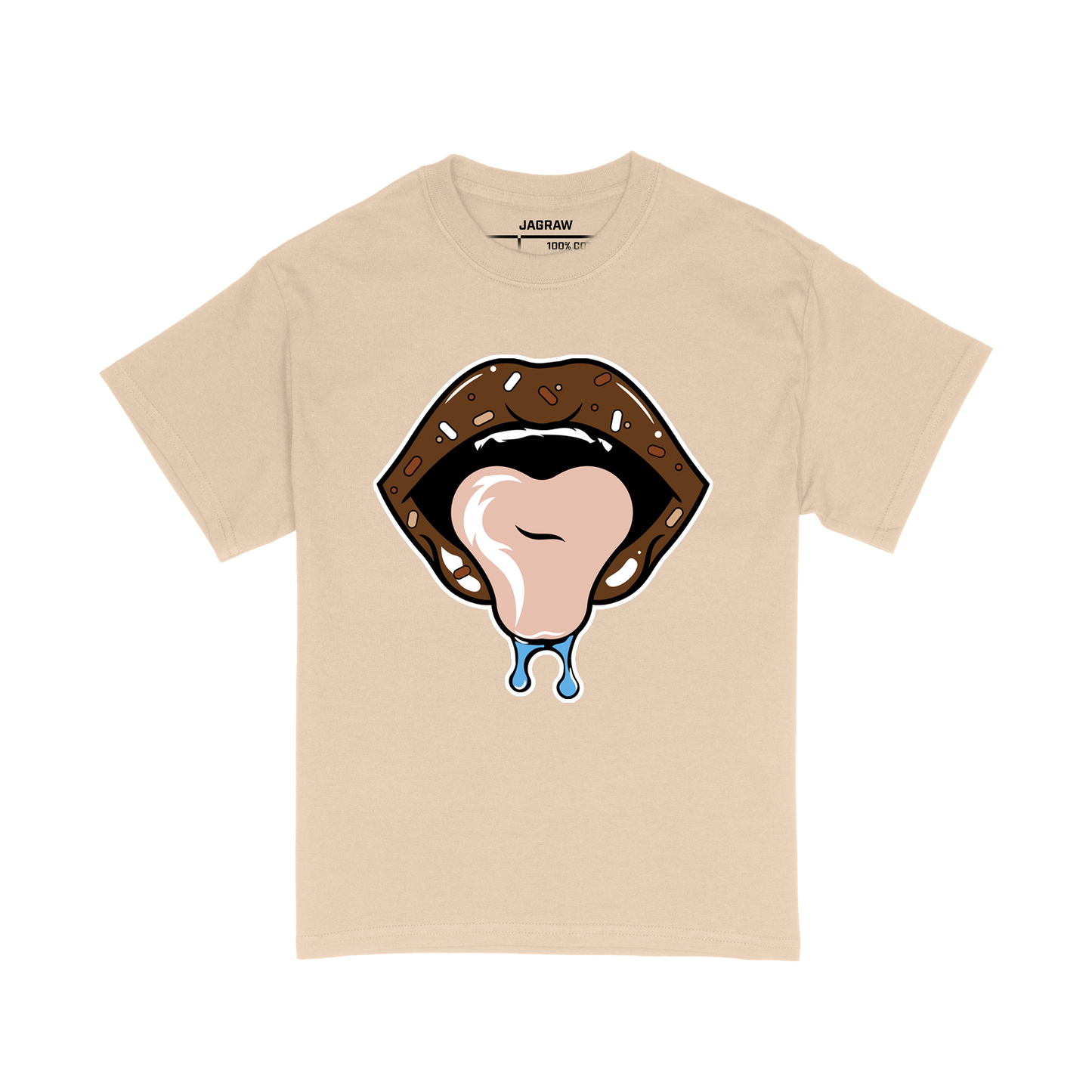 Hungry Hustle by JagRaw “Coco Lips” Scrambled T-Shirt- Cream