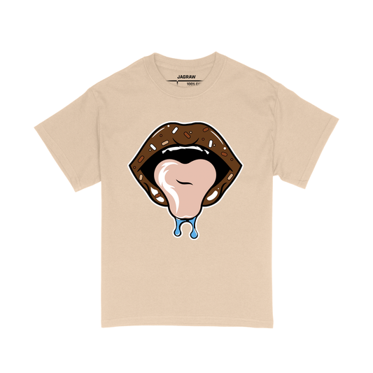 Hungry Hustle by JagRaw “Coco Lips” Scrambled T-Shirt- Cream
