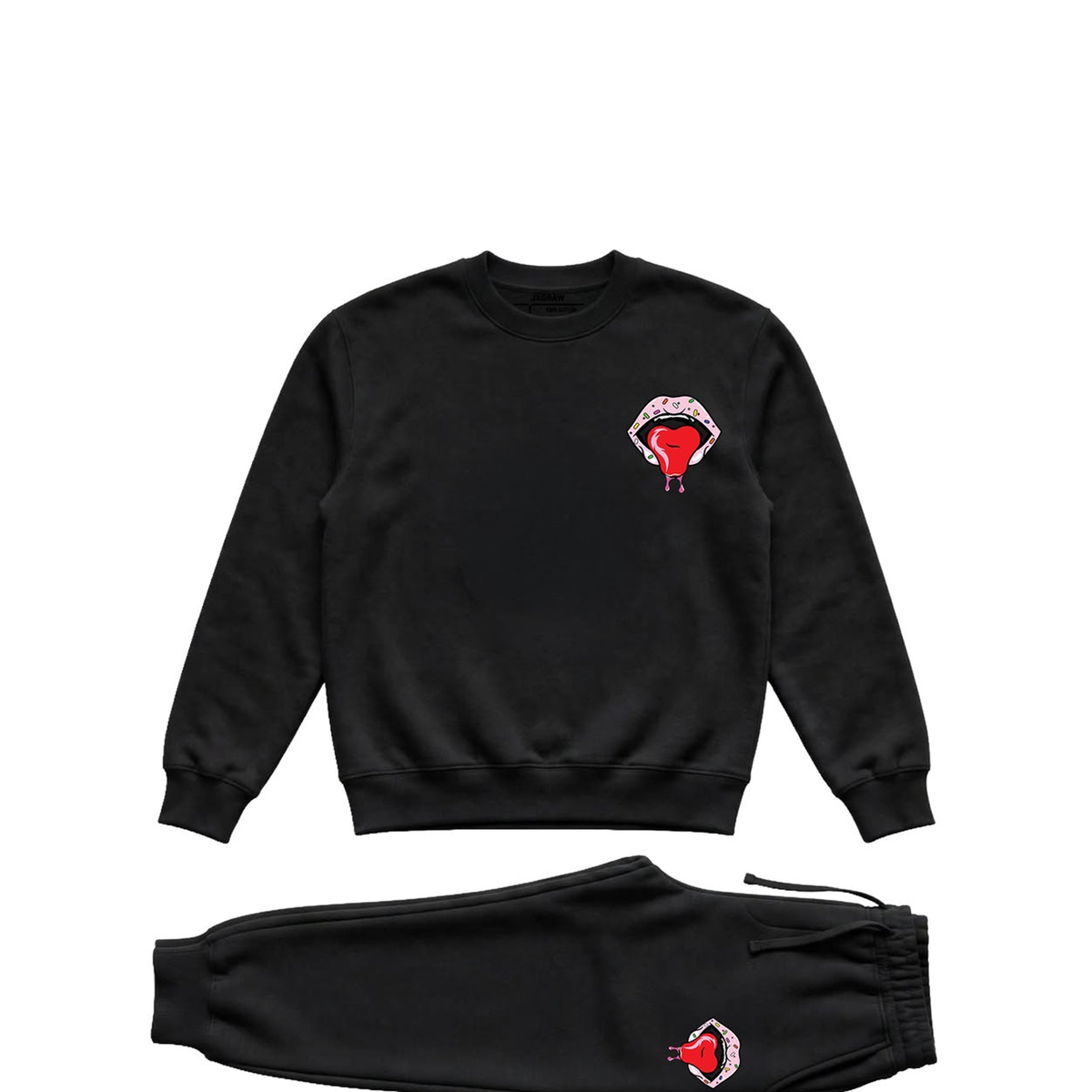 Hungry Hustle by JagRaw Sprinkle Lips Sweatsuit in Black