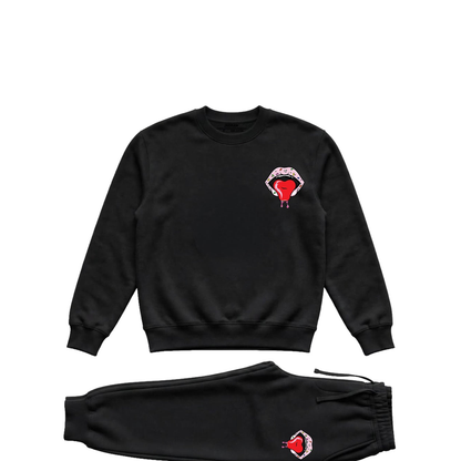 Hungry Hustle by JagRaw Sprinkle Lips Sweatsuit in Black