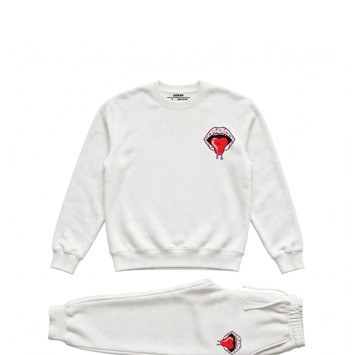 Hungry Hustle by JagRaw Sprinkle Lips Sweatsuit in White