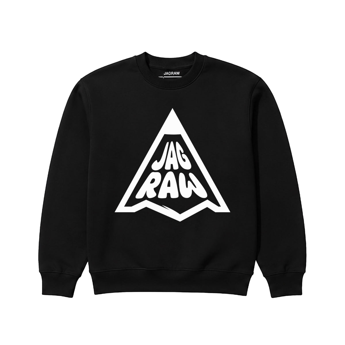 Black JagRaw Logo sweatshirt with a large white pencil-shaped JagRaw logo.