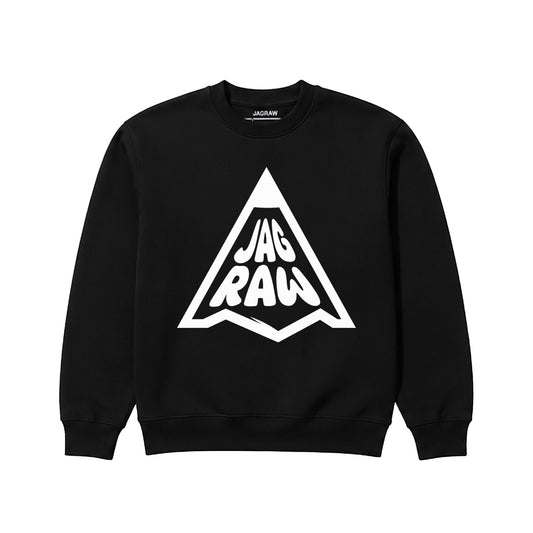 Black JagRaw Logo sweatshirt with a large white pencil-shaped JagRaw logo.