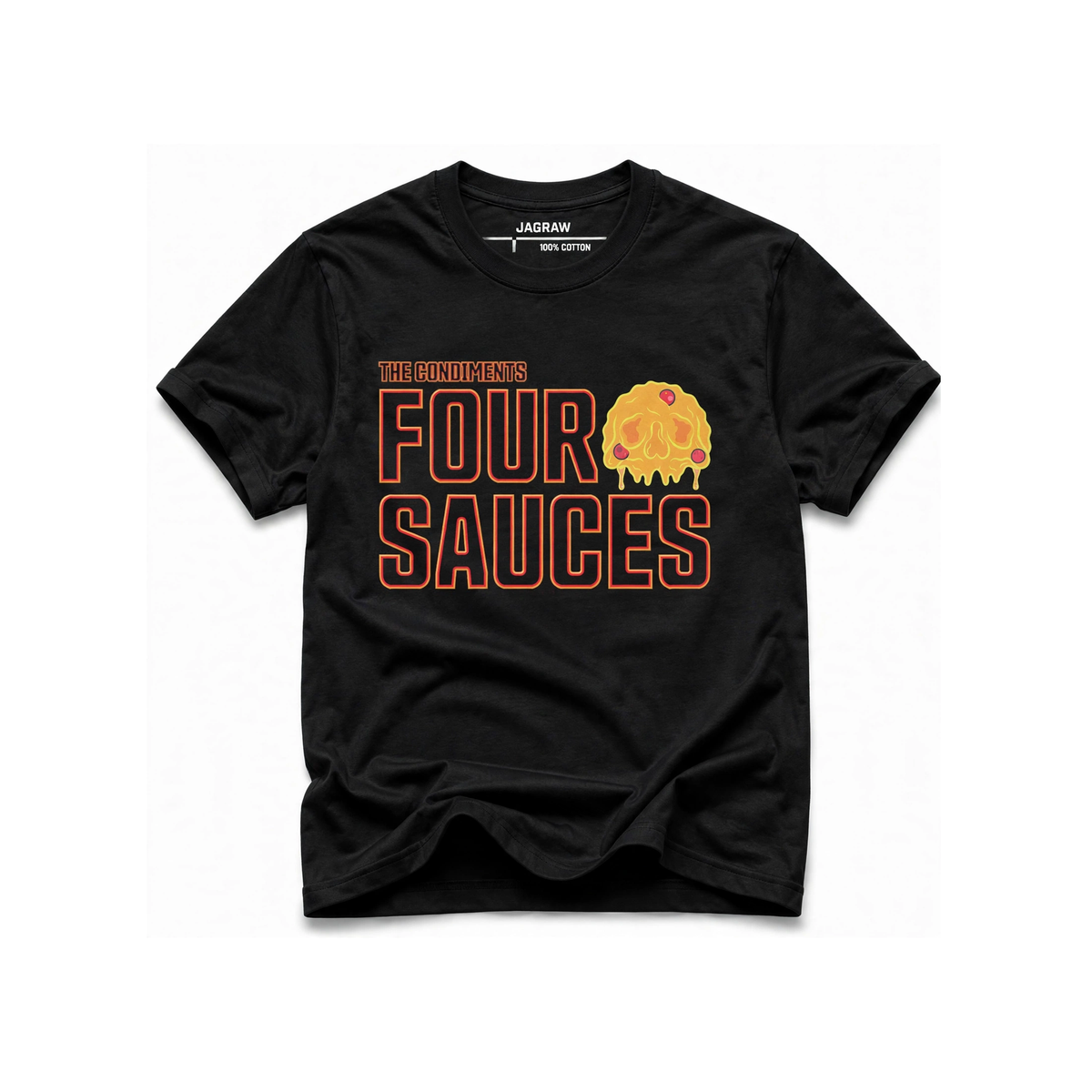 Hungry Hustle by JagRaw The Condiments Four Sauces Skull T-Shirt - Black