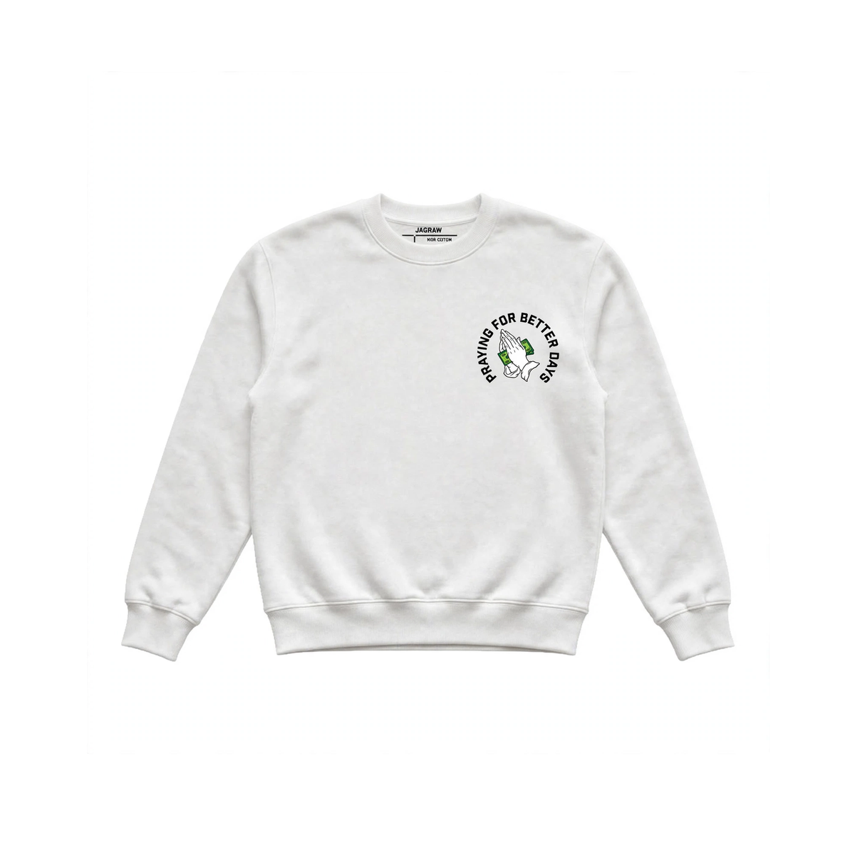Hungry Hustle by JagRaw Praying Hands Sweatshirt in White