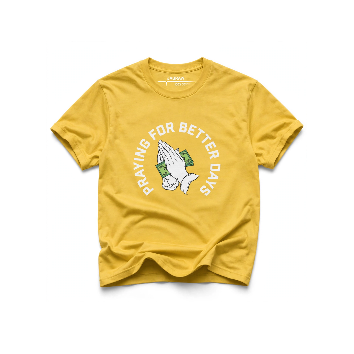 Hungry Hustle by JagRaw Praying Hands T-shirt - Yellow